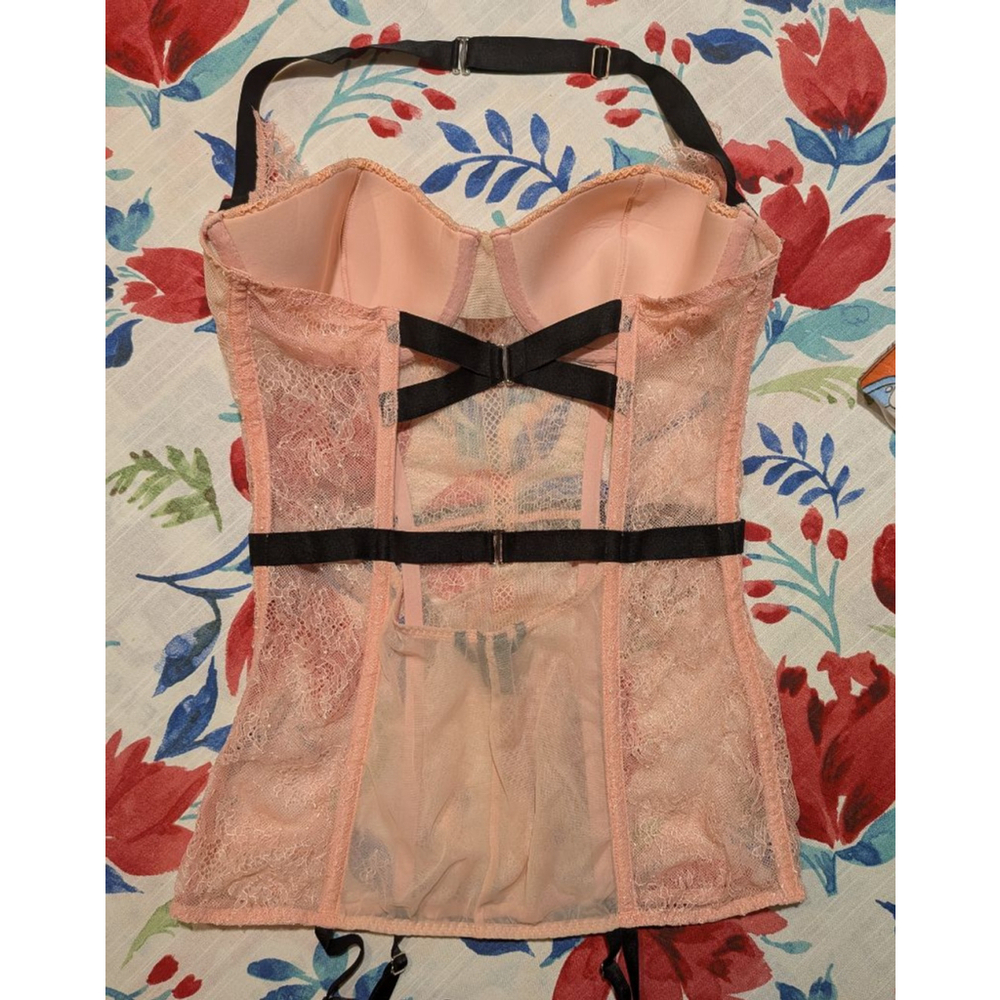 Women's Victoria's Secret Pink Lace Bustier 34B with Black Accents - Picture 2 of 7